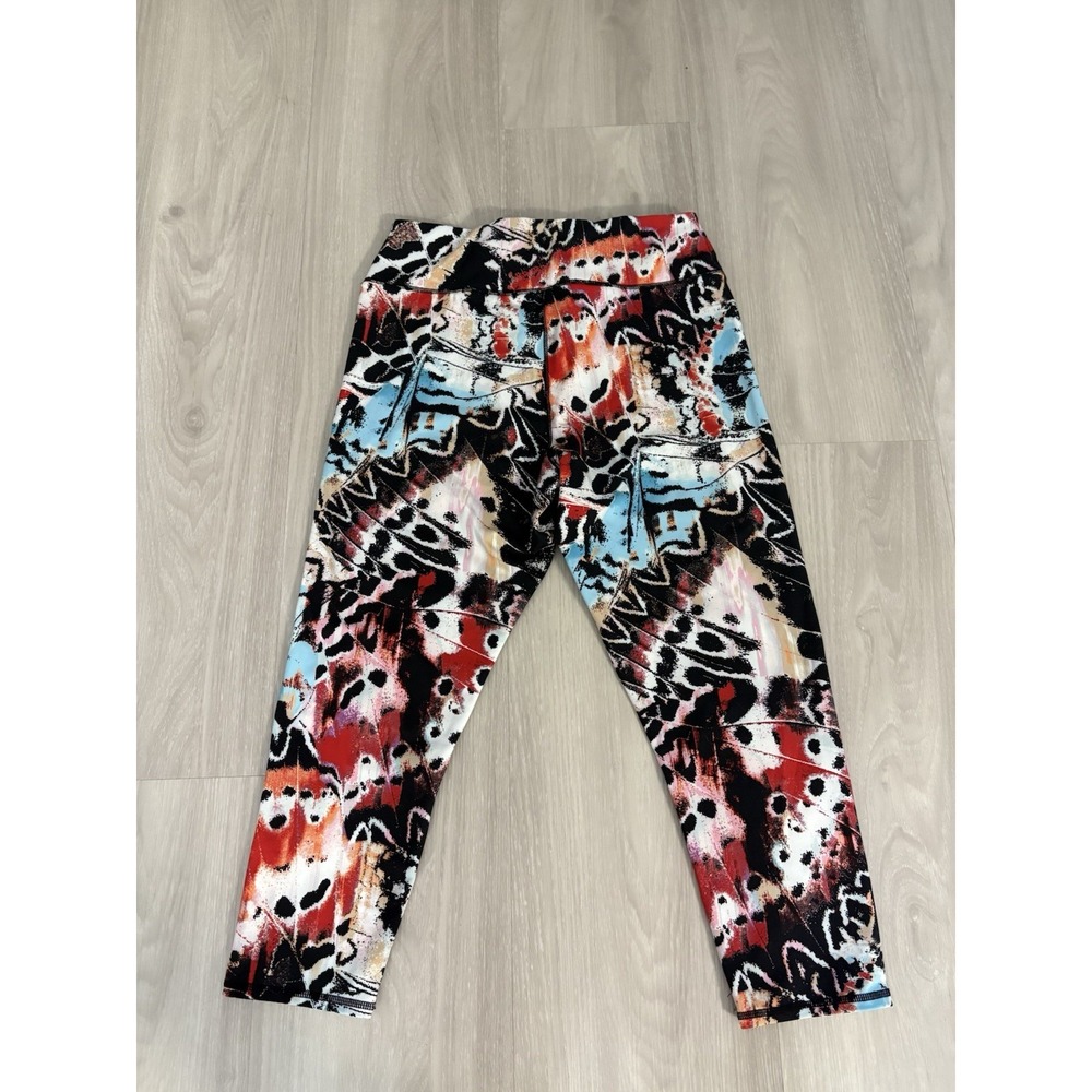 NY & Co Leggings Womens Black Red Mid Rise Back Pocket Yoga Casual Active Size L - Picture 3 of 7